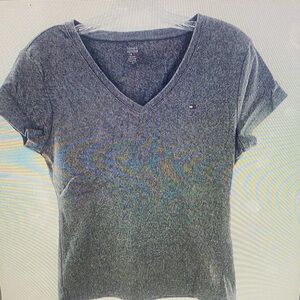 Tommy Hilfiger Women's V-Neck Short Sleeve Tee - Charcoal Gray